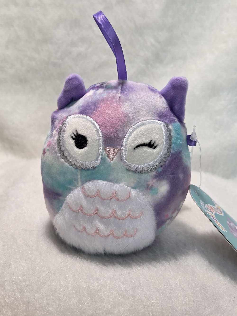 SOLINA Squishmallows 4" Tie-Dye Owl Purple Blue Pink Christmas 2023 Ornament